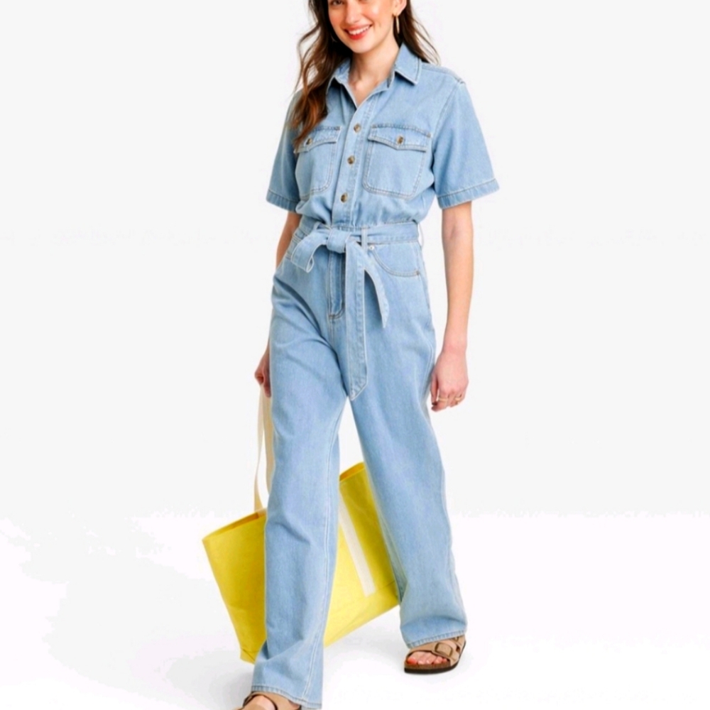 Short Sleeve Universal Thread Denim Jumpsuit Suit